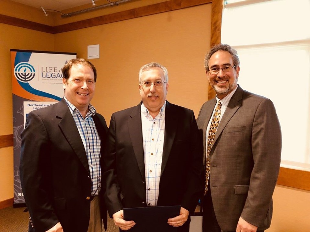 Federation Chair, David, standing next to two men being recognized for their corporate sponsorship