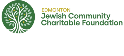 Logo of the Edmonton Jewish Community Charitable Foundation featuring a green circular tree design with yellow accents, accompanied by the text "EDMONTON Jewish Community Charitable Foundation."