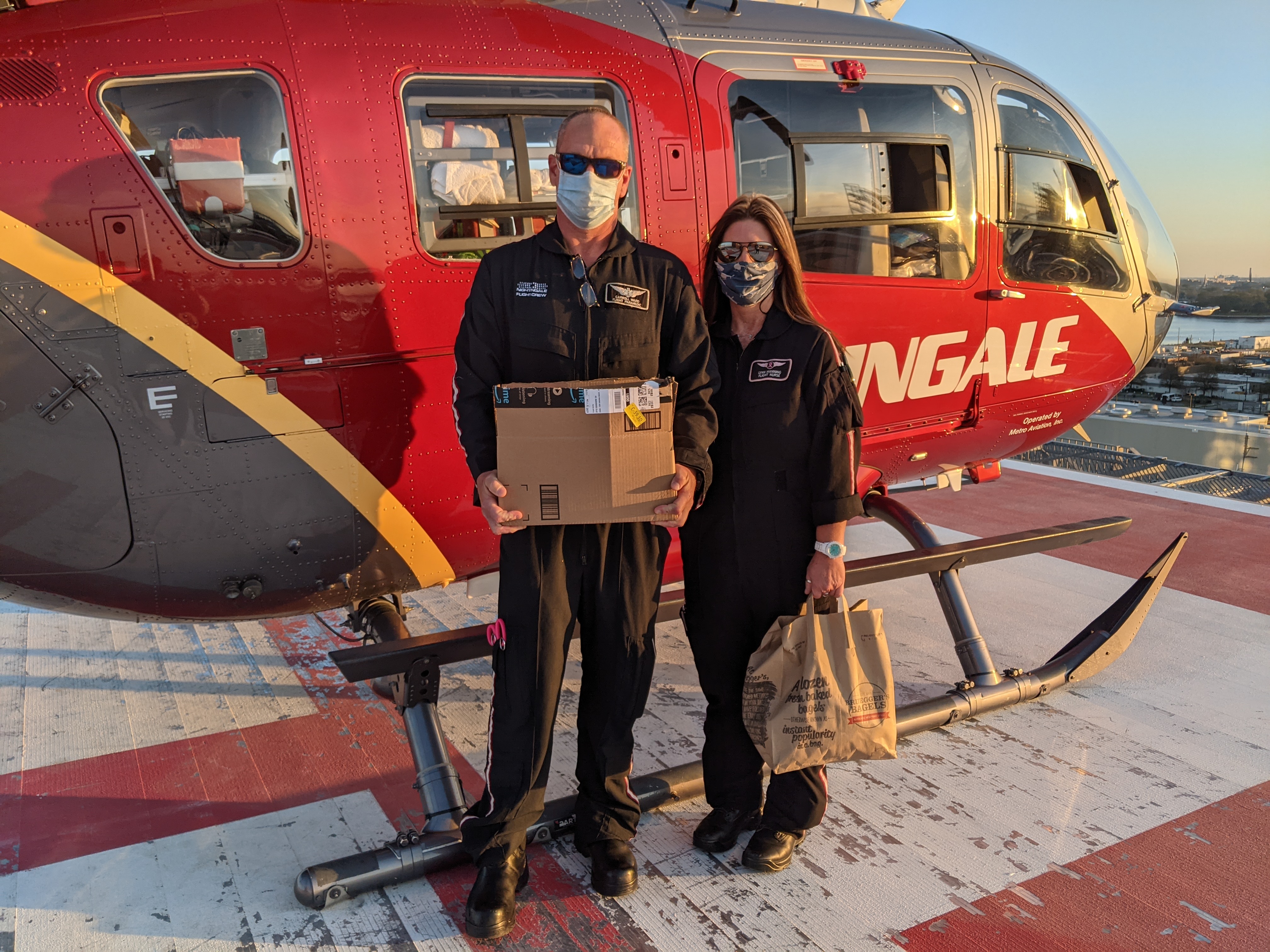 Members of the Sentara Norfolk General Hospital Nightingale Regional Air Ambulance after receiving a delivery.