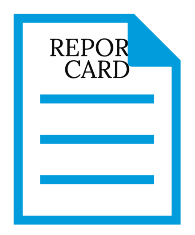 cartoon paper with Report Card written at top