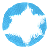 A circular design featuring a blue and white Star of David with a textured appearance.