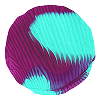 A textured sphere with purple and turquoise wavy patterns, creating a three-dimensional appearance.