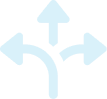 A light blue graphic depicting three arrows pointing in different directions: one upward and two to the left and right.