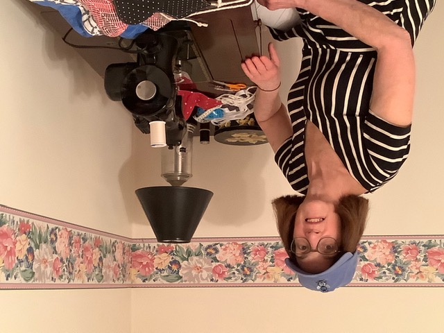 Linda Schultz at her sewing machine